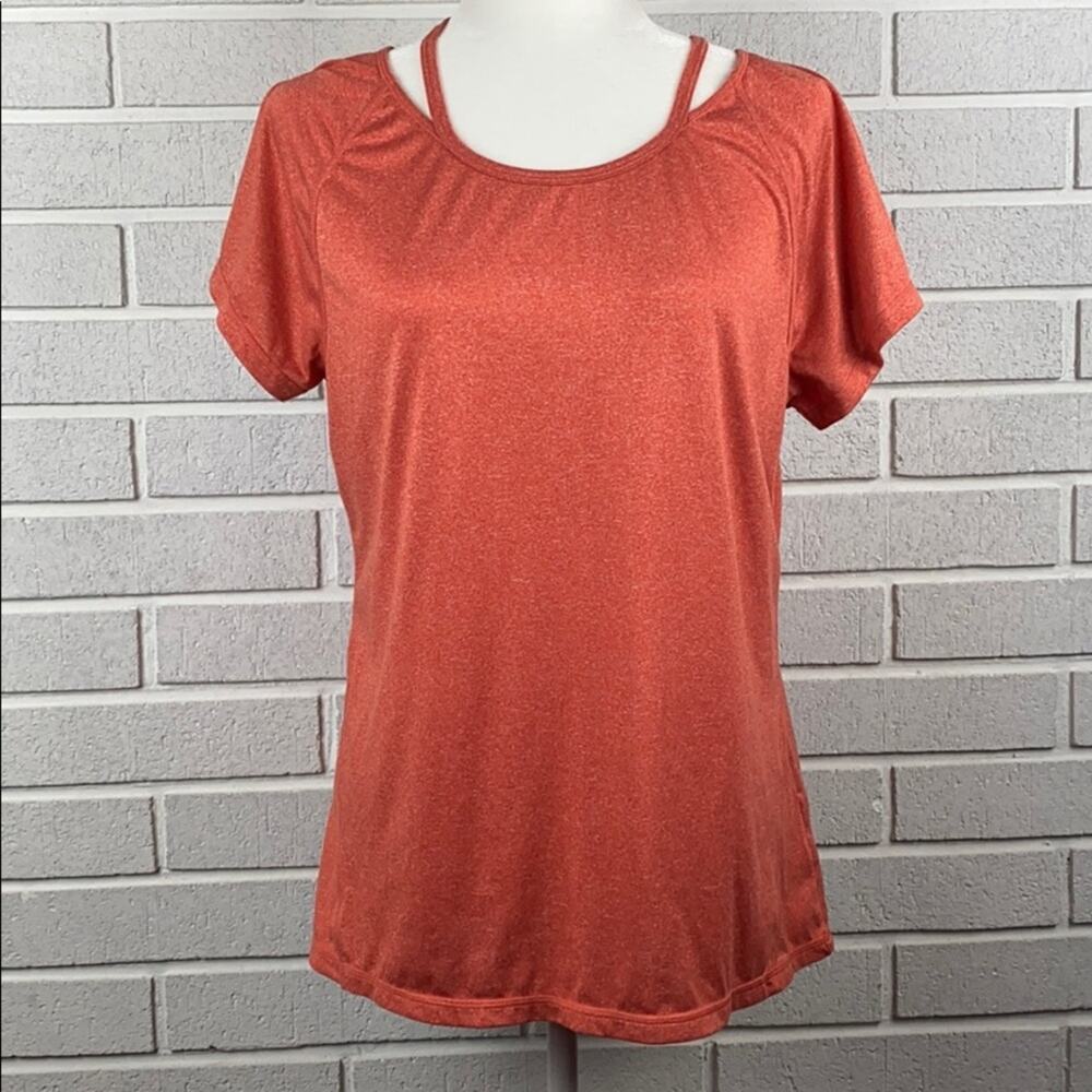 Z by Zella Women's Orange & White Short Sleeve Cold Shoulder Active Wear Top XL